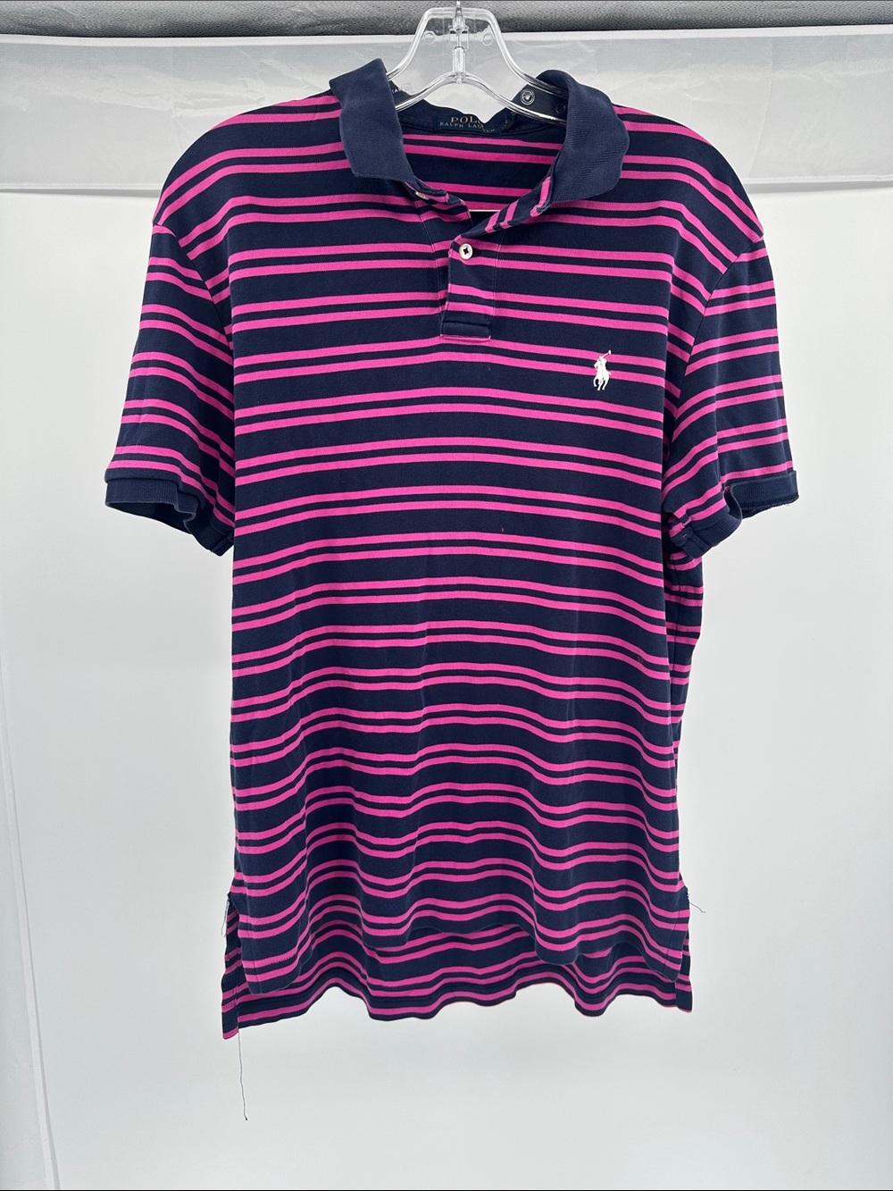 Ralph Lauren Navy Polo with Pink Stripes